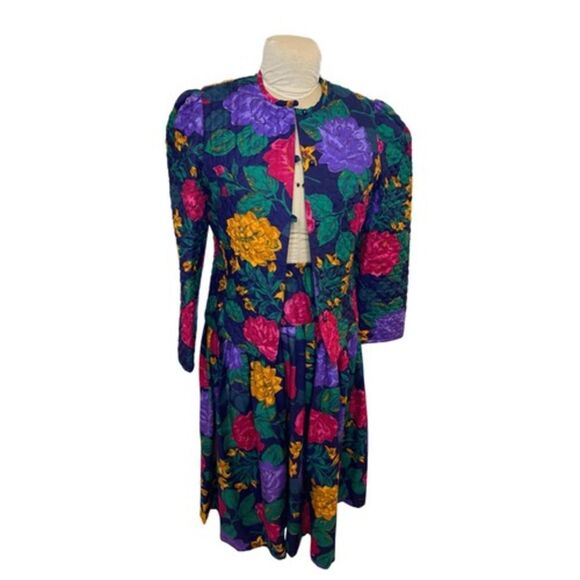Possibilities Floral PrintJacket/Skirt Quilted Jacket Midi Skirt Sz. 7/8 Brunch - Picture 1 of 15